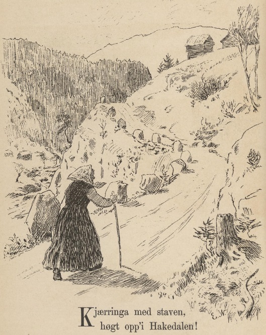 KJERRINGA skildret på to måter i "Norsk Billedbok for Børn" fra 1890. Kilde: Nasjonalbiliotekets nettbibliotek